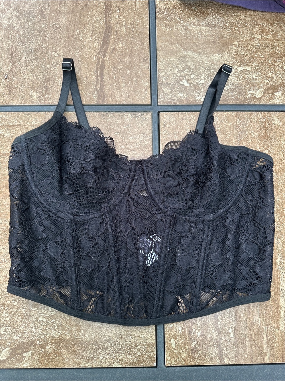 Black Lace Longline Bustier Top small avidlove